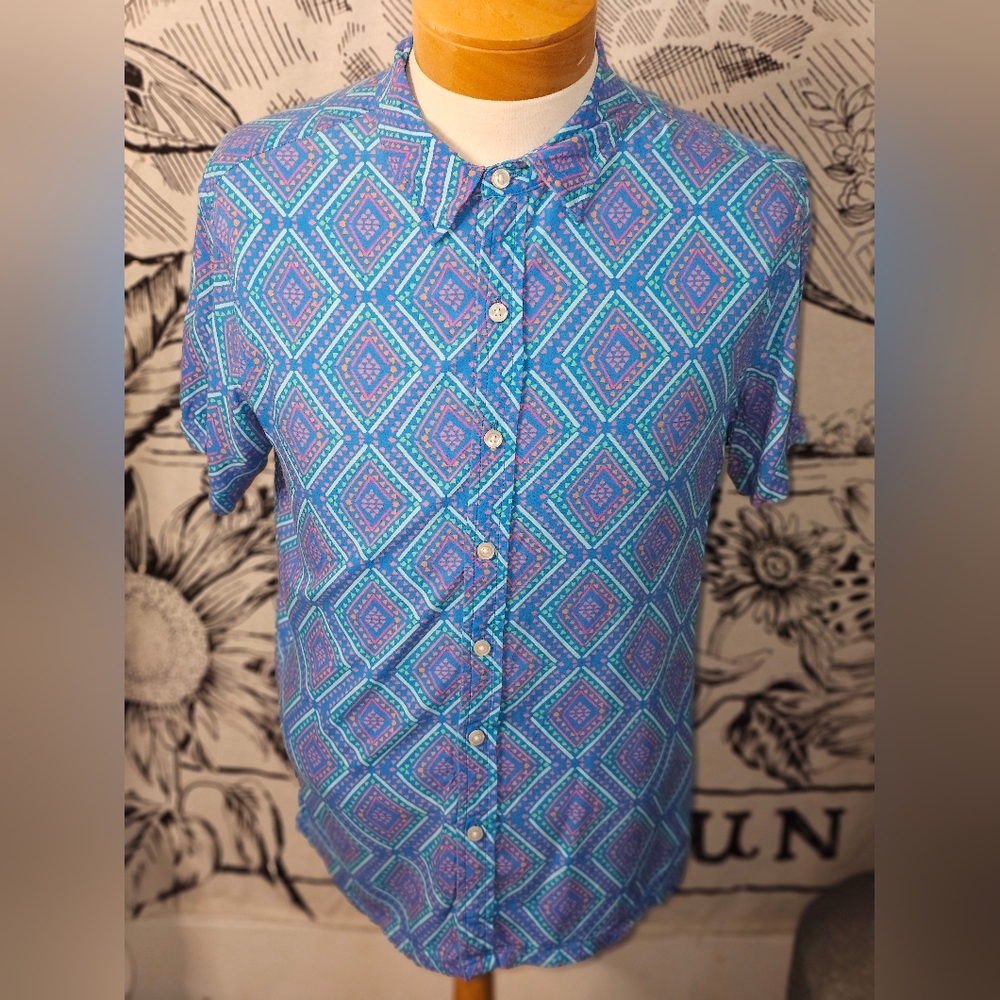 Chubbies Blue Aztec Pattern Men's Casual Button-down Shirt Small